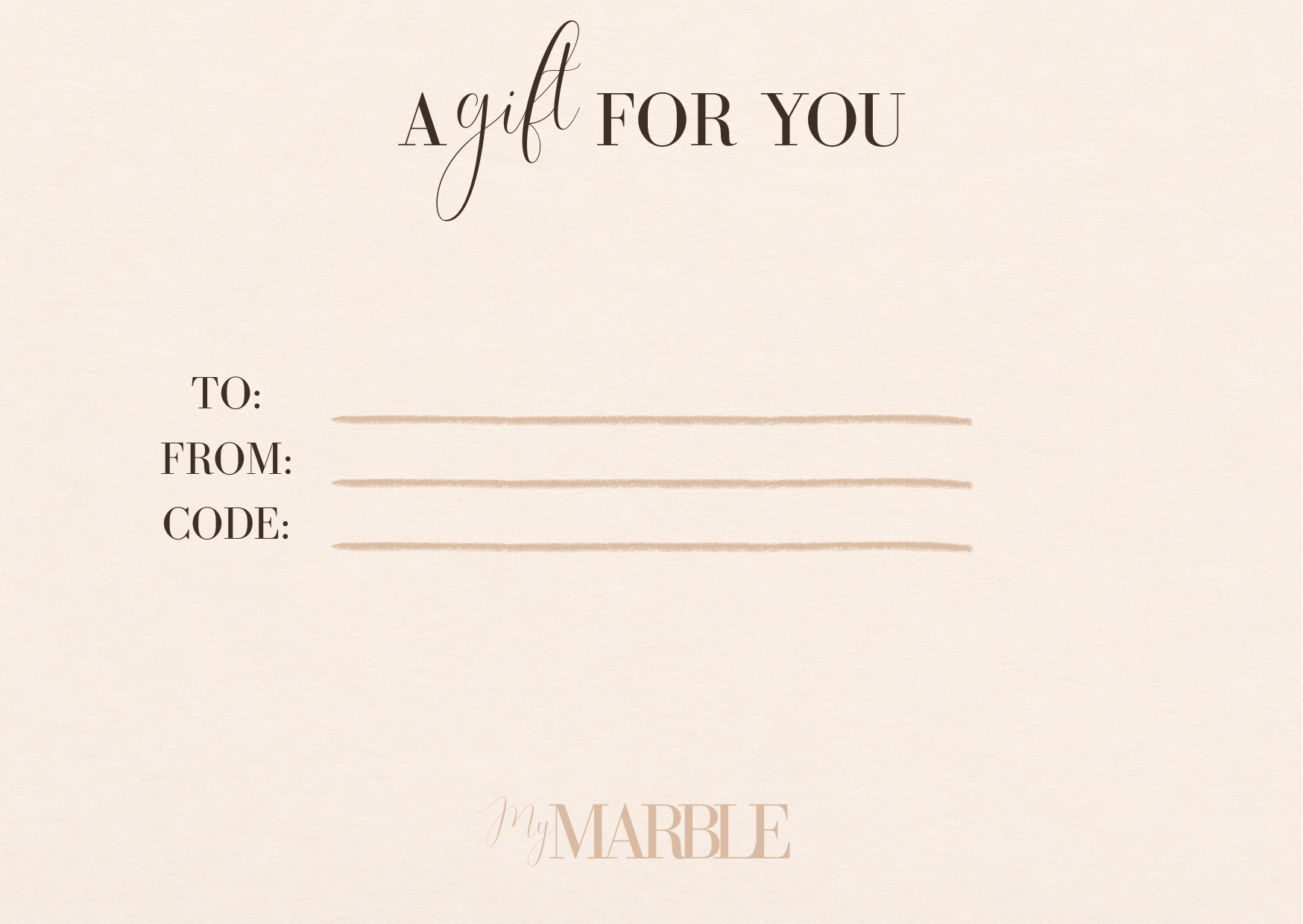 My Marble cadeaubon met ruimte voor naam, afzender en code